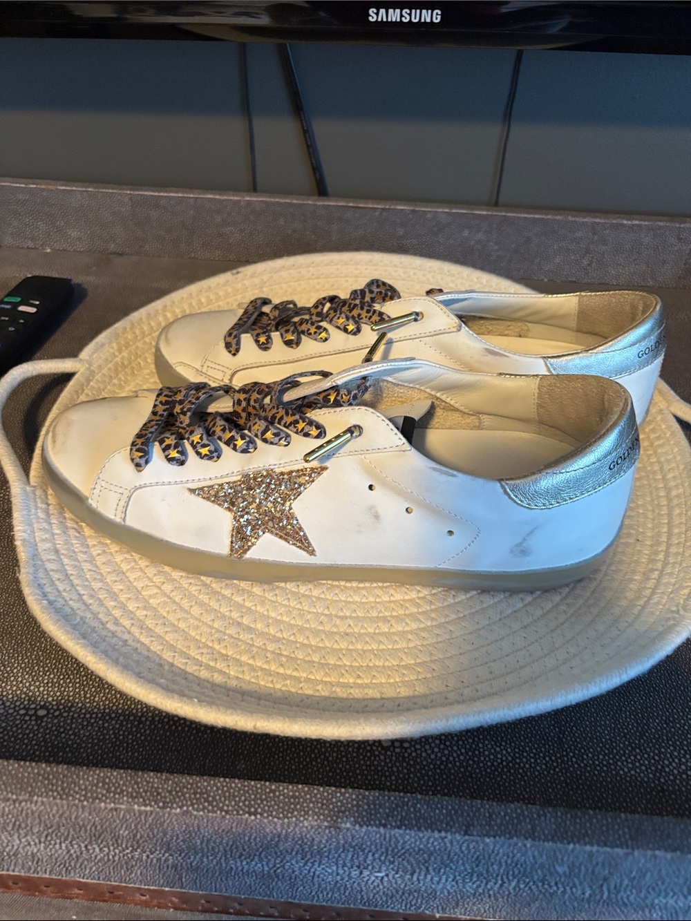 Golden Goose White Sneakers with Gold Star and Silver Heel